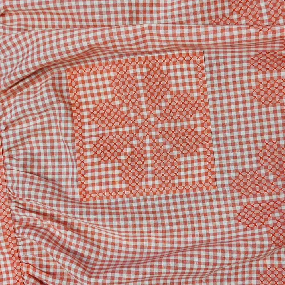 Vintage Pink Embroidered Gingham Half Apron - Picture 3 of 4